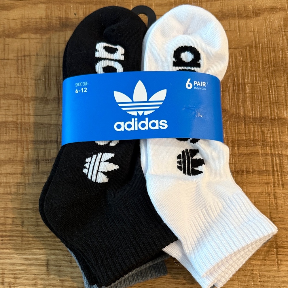 Adidas Men's Black and White Athletic Socks - 6 Pair